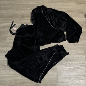 NWT VICTORIA'S SECRET ON POINT VELOUR TRACKSUIT L/XL BLACK RHINESTONE PANT HOODY